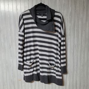 French Laundry Womens Gray Stripe Soft Turtleneck Tunic Sweater